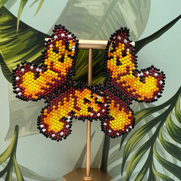 Oversized Statement Butterfly Earrings - Seed Bead Butterfly Dangle Earrings - Picture 1 of 9